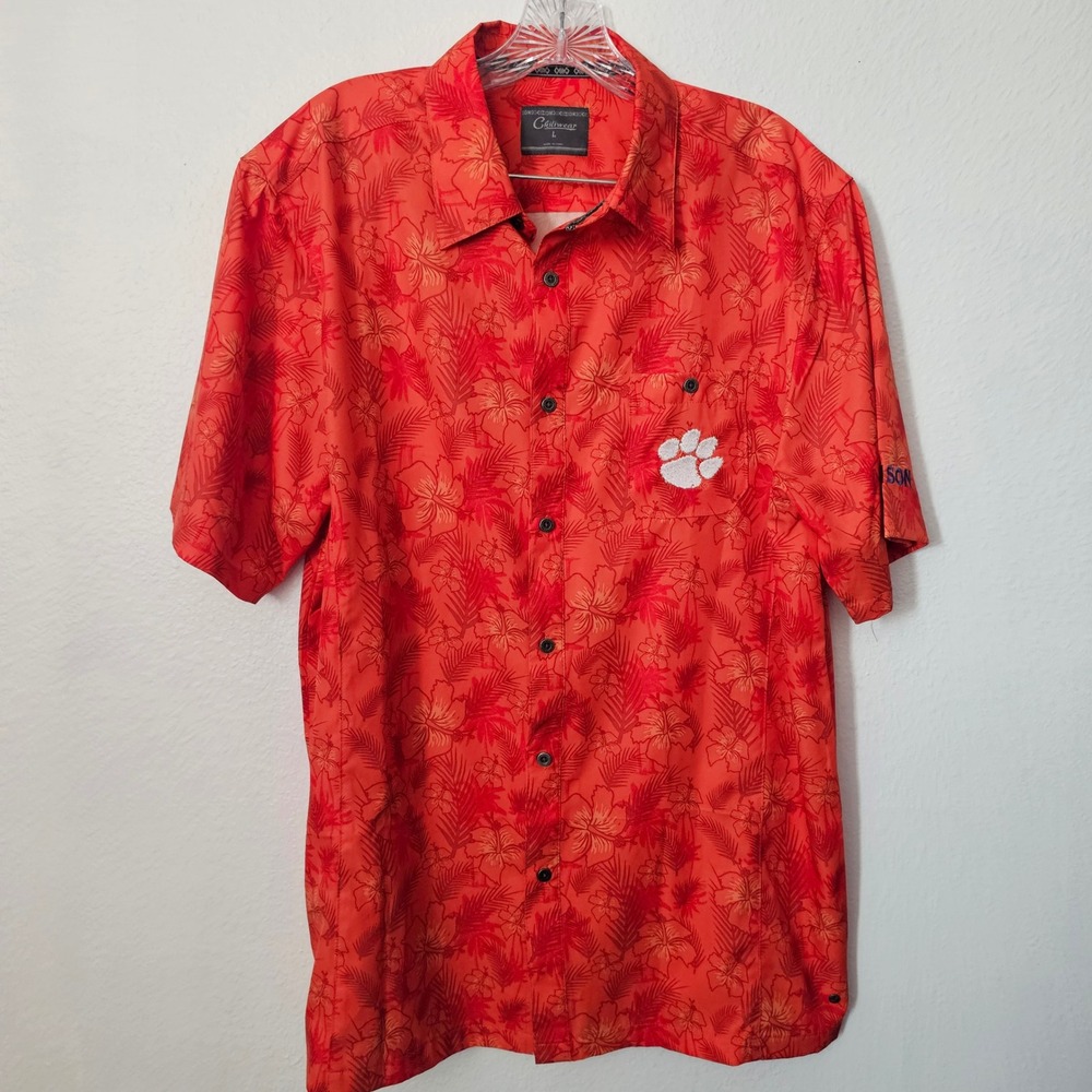 Chiliwear Clemson Tigers Mens Large Orange Hawaiian Shirt Tropical Button Up